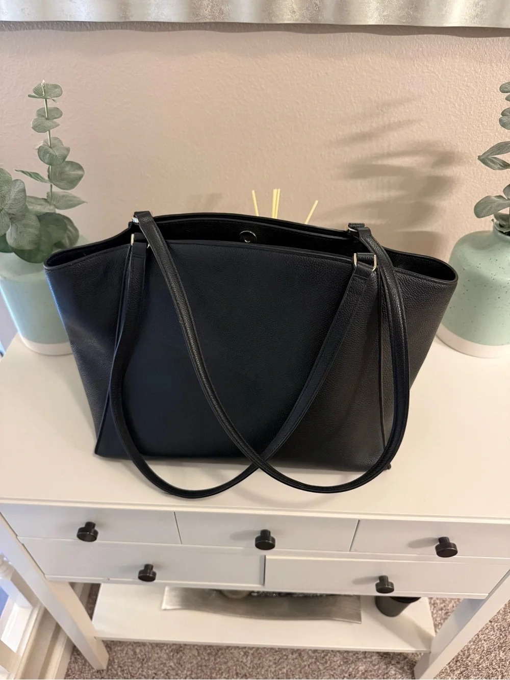 kate spade Black Pebbled Leather Tote with Gold Logo